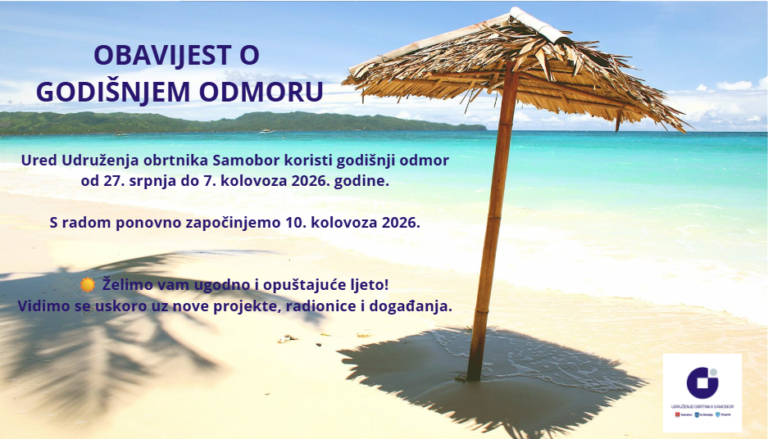 📢 Obavijest o radu ureda tijekom godišnjeg odmora